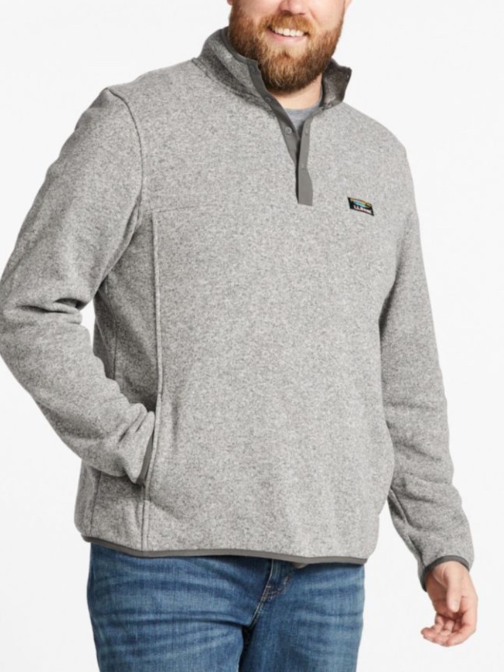 L.L. Bean Sweater Fleece Pullover Snap Neck Men's XXXL Gray Heather